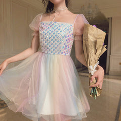 Rainbow Sequin Mesh Dress