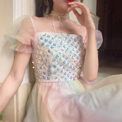 Rainbow Sequin Mesh Dress