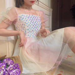 Rainbow Sequin Mesh Dress
