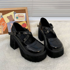 Retro Black Chunky Platform Shoes