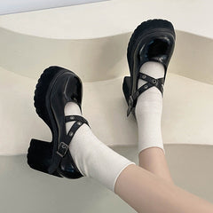 Retro Black Chunky Platform Shoes