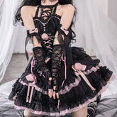 Rose Flower Bow Black Dress