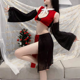 Plush Pajamas Passion Hollow Top Split Temptation Skirt Long Sleeve Set