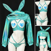 Bunny Cosplay Costume Idol Group Machine Rabbit Outfits Pink Exposed Breast Laser Lingerie Gift