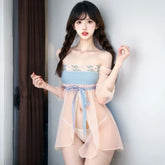Mesh Transparent Nightgown Retro Sweet Flower Embroidery Porn Improved Hanfu Skirt Traditional NightExotic Costume
