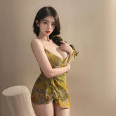 Lingerie Floral Suspender Nightgown Seductive Sleeping Skirt V-neck Couple Flirt Pajamas Adult Home
