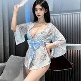 Short Style Kimono Bathrobe Temptation Print Bow Pajamas Home Nightgown Exotic Charm Costumes