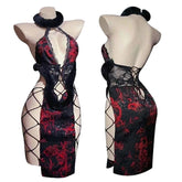 Ancient Improve Cheongsam Traditional Bandage Erotic Nightgown Exotic Charm Lace Hollow Out