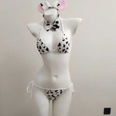 Cow Cosplay Costume Maid Tankini Swimsuit Bikini Set