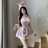Rabbit Role Play Lace Bow Top Miniskirt Kawaii Bunny Ear Cosplay Costumes Charm Adult Flirt Outfit Charm Purple
