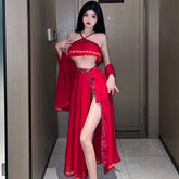 Cosplay Bride Wedding Red Traditional Temptation Hanfu Shawl Top Long Skirt Set