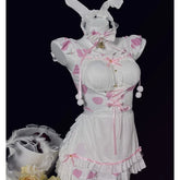 Bunny Cosplay Costumes Sweet Pink Lolita Cat Maid Halloween Cow Print Erotic Lingerie