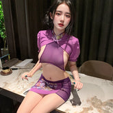 Style Cheongsam Skirt Hollow Out See-through Lingerie Tempting Porno Traditional Exotic Charm Costume