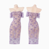 Lingerie Transparent Tempting Retro Cheongsam Skirt Lace Tradition Porno Exotic Costumes Purple