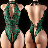 Transparent Yellow Lace Backless Lingerie