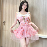 Kawaii Hollow Out Bow Suspenders Skirt