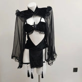 Halloween Velvet Cheongsam Hollow Backless Lolita Evil Demon Cosplay Costumes Erotic Maid Lingerie