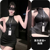Lingerie Office Secretary Cosplay Halter Backless Bodycon Mini Set