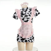 Cute Cow Maid Outfit Lingerie Cosplay Temptation Headwear Apron Set
