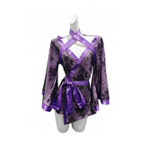 Style Kimono Temptation Transparent Erotic Bathrobe Long Sleeve Floral Print Set