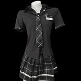 Cosplay Student Temptation Nightclub Party Short Sleeved Top Pleated Plaid Skirt Set