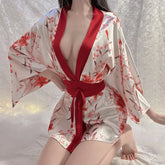 Printing Kimono Chiffon Cosplay Bride Wedding Robe Sleepwear Nightgown Bathrobe Belt Gown Pajamas