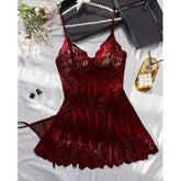 Halter Nightgown Transparent Red Lingerie Female Pajamas Tulle Comfortable Night Pajama G-string Set