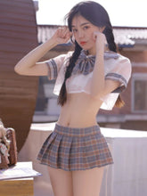 Hot Sailor Lingerie Sheer Mesh Crop Top Plaid Mini Skirt Cosplay Costume Erotic School Outfit Halloween Fancy Dress