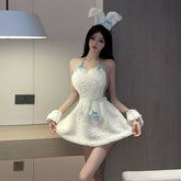 Lingerie Bandage Roleplay Rabbit Christmas Tempting Plush Bunny Ear Cosplay Outfit White Santa Claus Set
