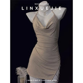 Lingerie Chain Side Beauty Back NightNightclub Thin V-neck Lace Straps Slits Open Back Home Sleepwear