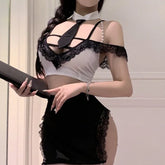 Secretary Cosplay Costumes Lace Top Mini Skirt Suit OL Outfit Roleplay Nightwear Lingerie Exotic Temptation