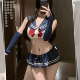 Underwear School Sweet Sailor Collar Top Pleated Short Skirt Set