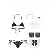 Erotic Three Point Lingerie Maid Cosplay Costumes Ruffles Mesh Waitress Cosplay Porno Adult Nightgowns