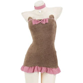 Cat Lingerie Off Shoulder Sot Plush Fairy Maidservant Little Bear Sweet Lolita Pajama Dress