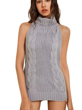 Sleeveless Turtleneck Cable Knit Backless Mini Virgin Killer Sweater Lingeries