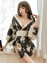 Floral Print Satin Kimono Robe Wide Sleeve Waist Cinched Short Robe