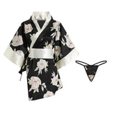 Janpanese Traditional Kimono Cosplay Costumes Maid Oufits Kawaii Black Flower Lingerie Pajamas Roleplay