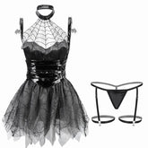 Spider Devil Cosplay Costume Hollow Cobweb Patchwork Backless Saree Gothic Lolita Skirt Halloween Costumes