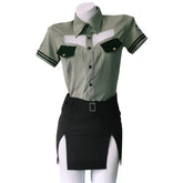 Lingerie Exotic Sets Instructor Cosplay Costume V-neck Blouse Top Short Skirt PoliceOfficer Roleplay