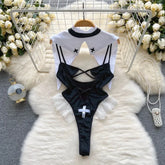 Cosplay Nun Role Play Costumes Erotic Lingerie Bodysuit Open Chest See Through Temptation Passion Set