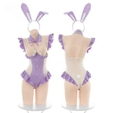 Roleplay Bunny Jumpsuit Kawaii Tempting Flirtatious Lingerie V-neck Bow Bodysuit Cosplay Rabbit Costumes Purple Black