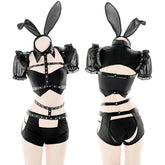 Bunny Cosplay Costume Black Rivet Bandage Suit Rabbit Lingerie