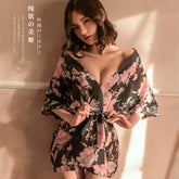 Floral Kimono Lingerie Seductive Bathrobe Passion NightSuit Charm Costumes Role Play Belt Robe