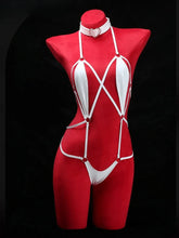 Patent Leather Harness Lingerie Heart Choker Open Back Crotch less Erotic Bodysuit Intimate Club wear