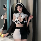 Nuns Cosplay Costumes Lingerie Hollow Slim Outfit Club Adult Halloween Roleplay Set