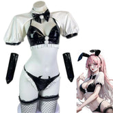 Bunny Cosplay Costume PU Leather Bra Devil Briefs Outfits Rabbit Maid Role Play Lingerie Halloween Costumes