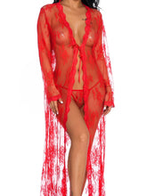 Sheer Floral Lace Robe Long Sleeve Deep V-Neck Open Front Maxi Nightgowns Sets Lingeries