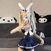 College Style SchoolLingerie Cosplay Costumes Temptation Adult Backless Skirt Student Roleplay Outfit Blue