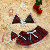 Outfits Cosplay Bra Kit Plaid Mini Skirt Underwear Set