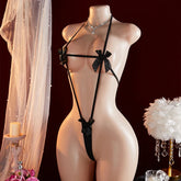 Crotchless Perspective Open Bow Bra Porn Lingerie